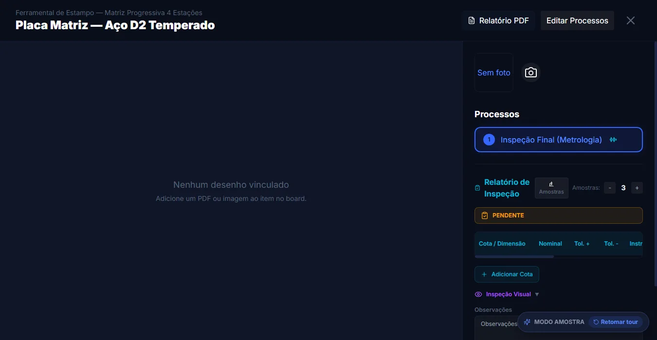 Terminal Kiosk do Cadrix mostrando etapa de produção em execução